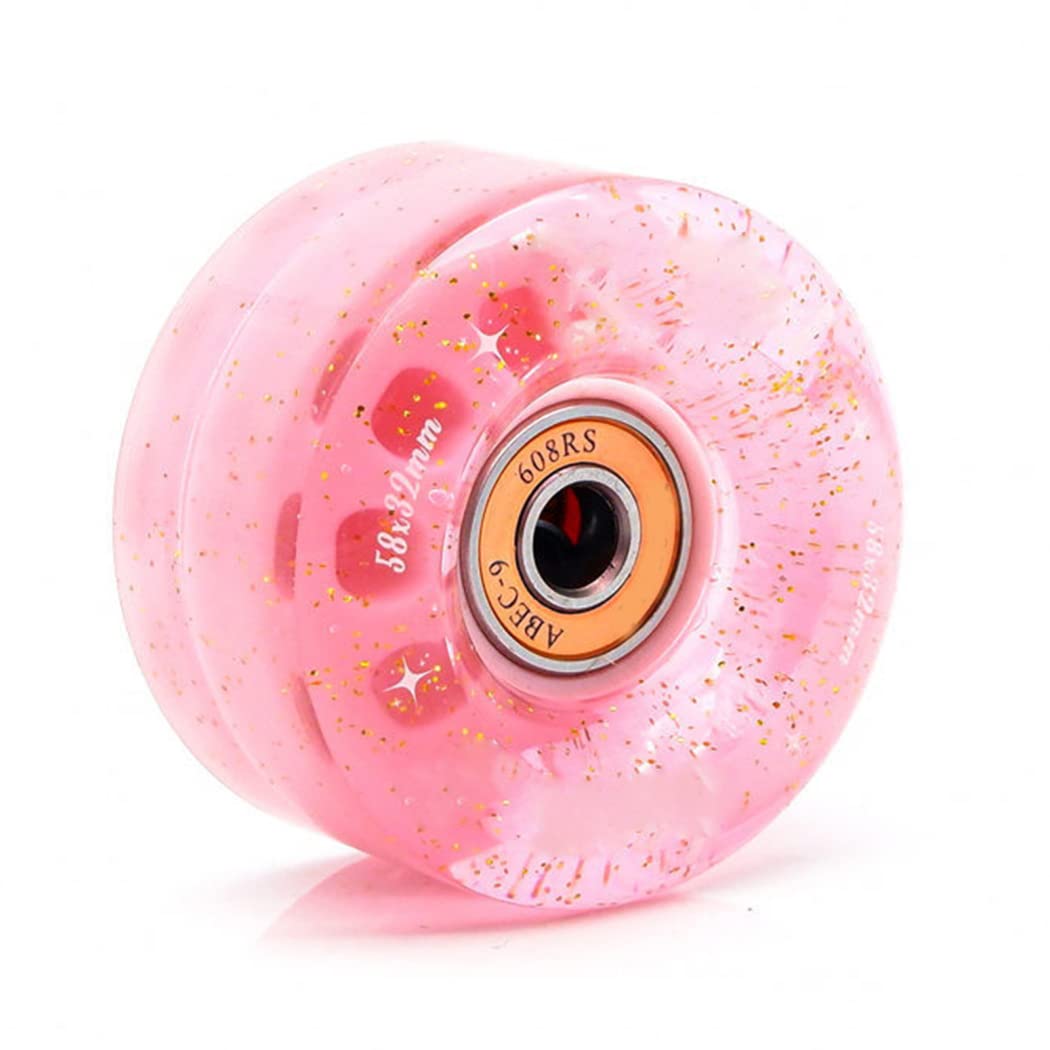 TGHY Lot De 8 Roues De Patin à Roulettes Double Rangée – 32x58mm 82A, Roulements 608RS, PU, Rose/Blanc – Intérieur Et Extérieur