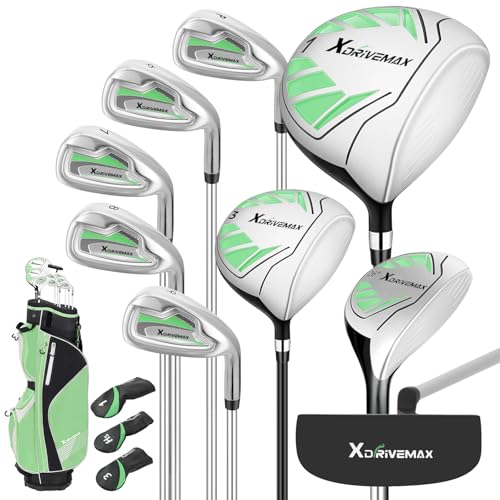 XDriveMax 10 Teilige Komplettes Damen Golfschläger Set, Golf Set Rechtshänder,Inklusive Cart Bag mit Regenhaube, 1#Driver 3#Wood #5 Hybrid, mit 3...