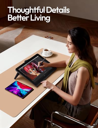 Image of YSAGi Leather Desk Protector, Office Mat, Large Mouse Mat, Non-Slip PU Leather Blotter, Laptop Desk, Waterproof Writing Pad for Office and Home (Latte, 35.4 inch x 17 inch)