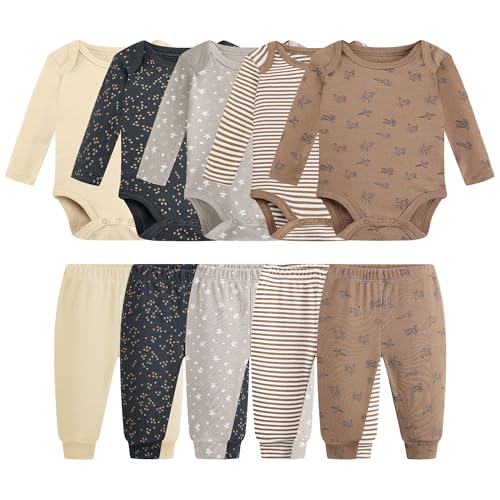 Image of Baby Newborn Layette 10-Piece Clothing Sets Soft Cotton Bodysuits Pants Sets for Baby Boys Girls Toddler Unisex