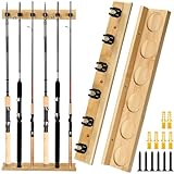 Arrowbash Wandmontierter Angelrutenhalter, Holz, vertikal, Angelrutenhalter für Garage, hält bis zu 6 Ruten, Angelausrüstung, Organizer, Geschenke für Vater, Opa, Bambusholzfarbe