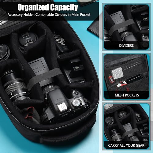 Image of GadgetBite Camera Bag Hardshell Water Resistant Professional Camera Backpack with Rain Cover Customizable Shockproof Lens Pockets for DSLR Lenses Go Pro Canon Nikon Sony Cameras Accessories