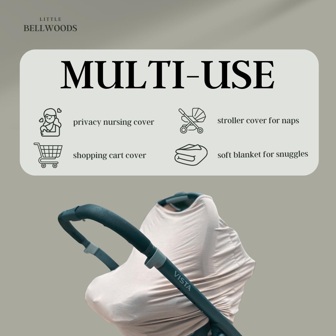 Little Bellwoods Baby Car Seat Cover Nursing Cover Soft Stretchy Breathable Rayon from Bamboo Breastfeeding Canopy (Oat)