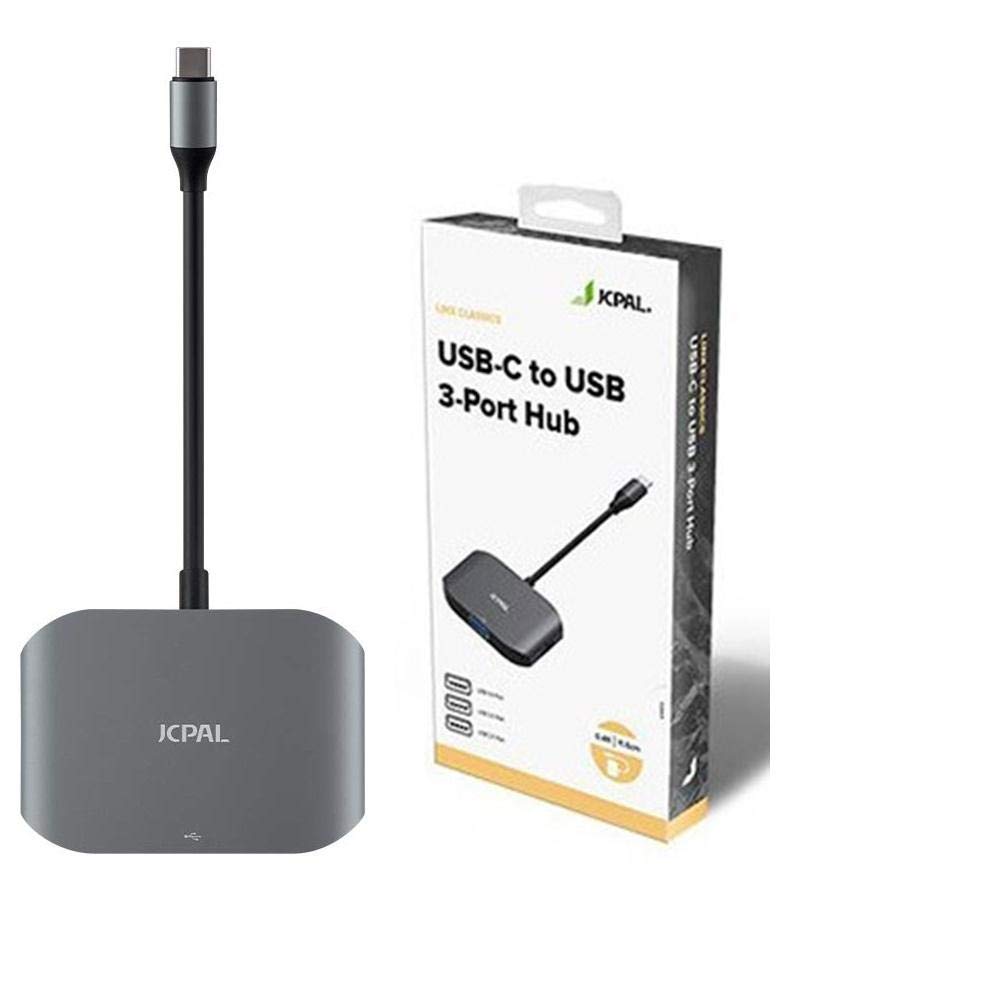 JCPal Aluminum USB-C to USB 3-Port Hub with USB 3.0 and 2.0 ports for 2016/2017/2018 MacBook Pro, Chromebook, Lenovo, Dell XPS