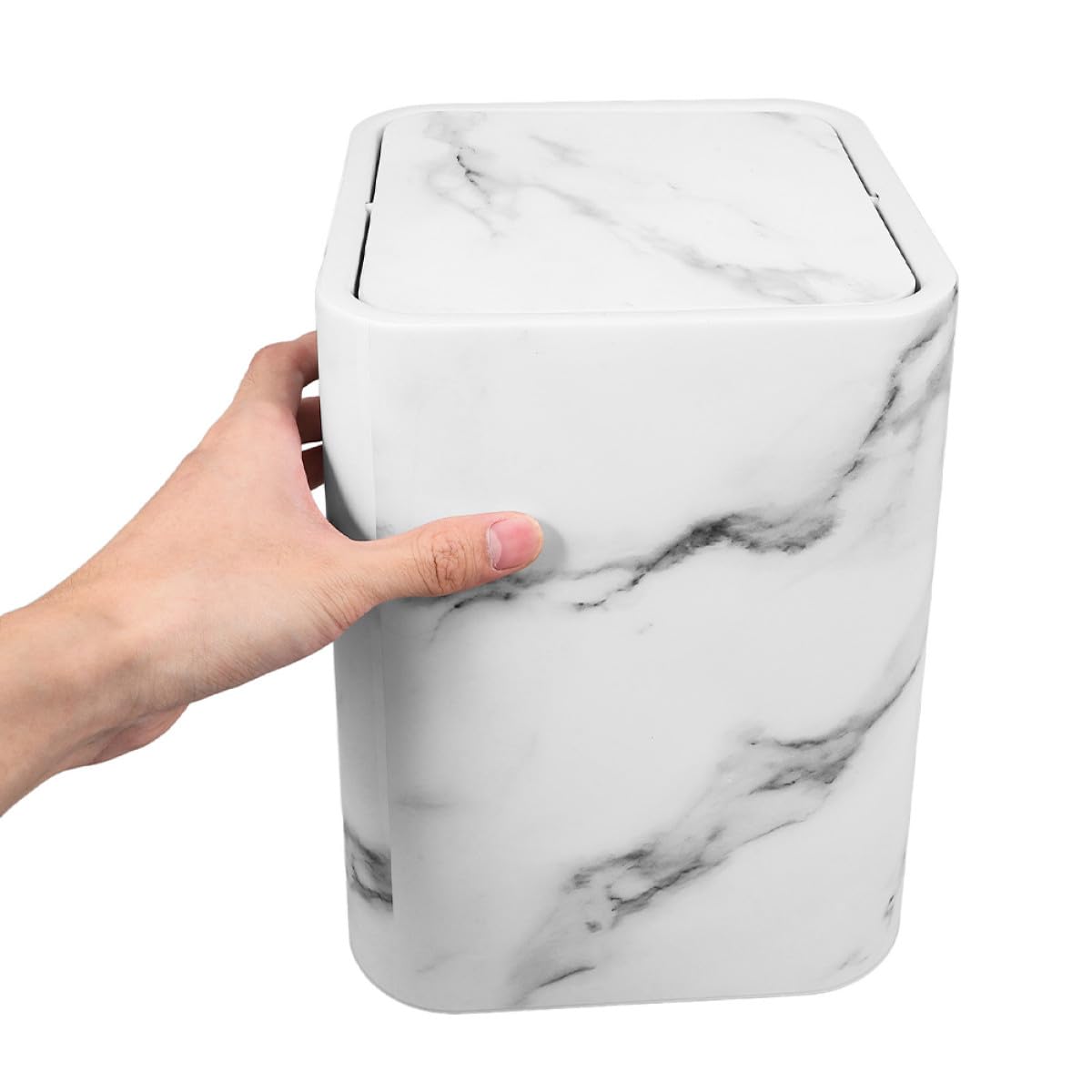 Uonlytech Cestino Design Marmo Raffinato della Spazzatura con Coperchio in Plastica Capacità Moderata per Bagno e Casa