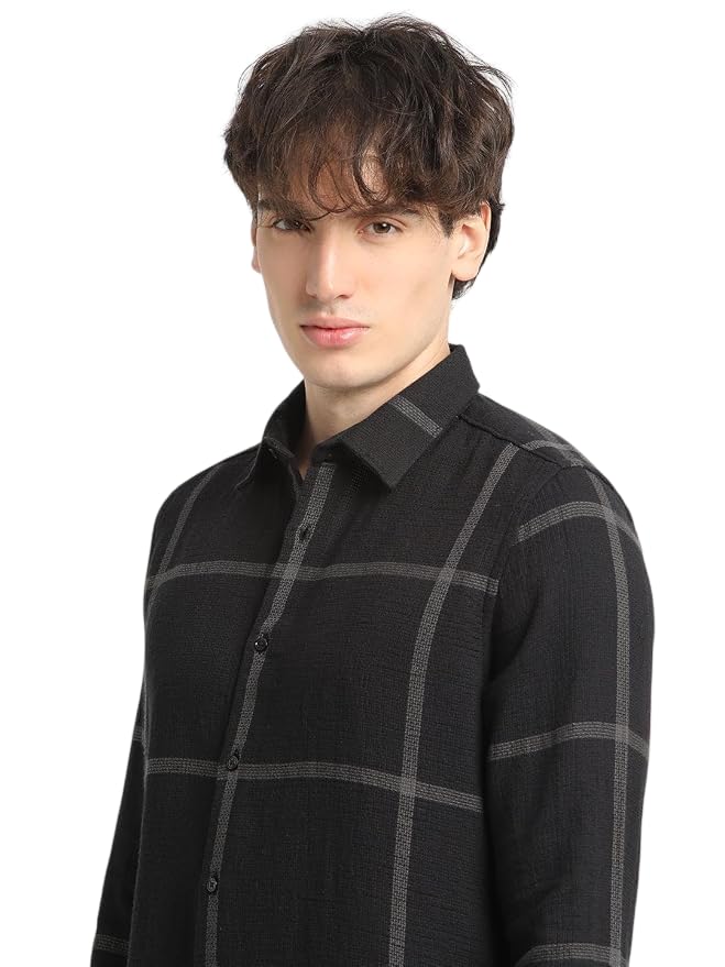the bear house Men's Black Checked Casual Shirt-picture-28