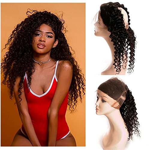 Dai Weier 360 Closure Curly Deep Wave Lace Frontal Bleached Knots Pre Plucked With Baby Hair Brazilian Wave Human Hair Products For Black Women 16 Inch