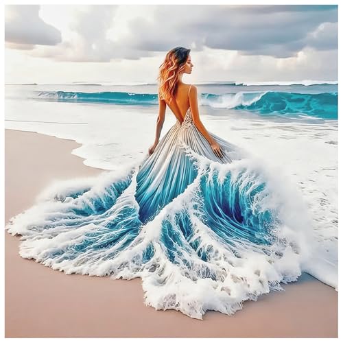 Pintura de diamantes de princesa junto al mar para decorar tu salon con arte relajante DIY