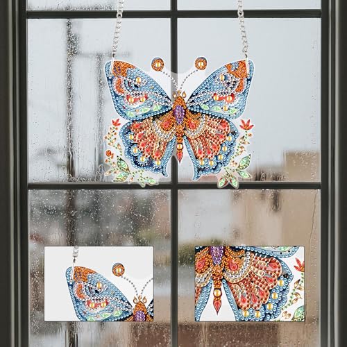 Image of Butterfly Diamond Painting Pendant Kit for Adults, DIY Acrylic Special Shaped Rhinestone Diamond Art Hanging SunCatcher, Window Wall Door Decor for Home Garden, Valentine's Day Birthday Gift