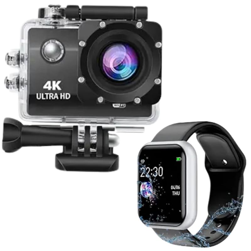 Drumstone Combo Pack of 2 Items- 4K Touch Screen Sports Action Camera,WiFi HD Cam, 16MP with Smart Bracelet Passometer Heart Rate Monitor Wristbands Outdoor Sports Fitness Band Smart Watch (Silver)