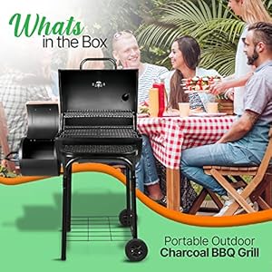 Nutrichef charcoal grill offset smoker with cover portable stainless steel grill outdoor camping bbq and barrel smoker black  urban country home decor
