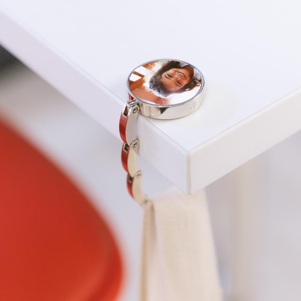 Ocadeau Gancio portaborse personalizzato – Modello rotondo in metallo argentato – Accessorio elegante e idea regalo unica per donna