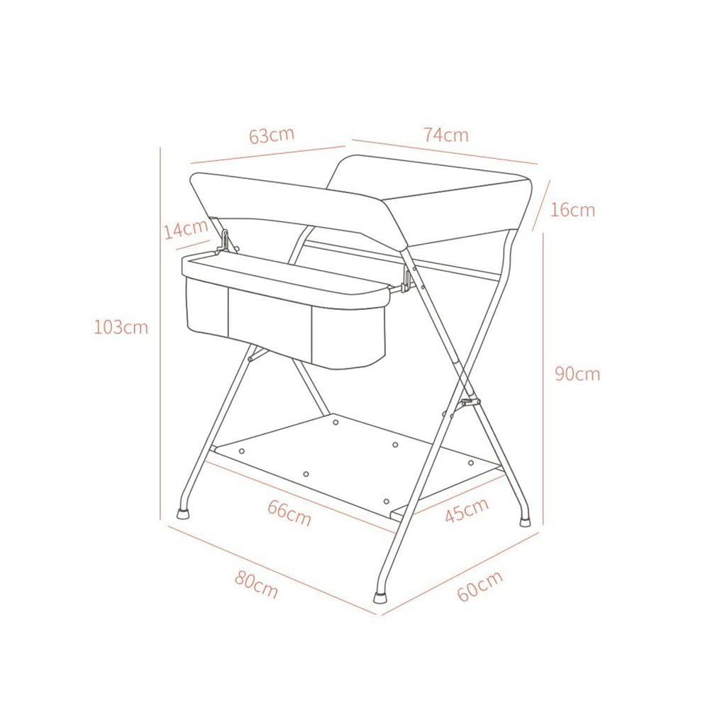 Table à Langer Bébé Pliable Avec Poches Latérales Et Roulettes, 60x80x103 Cm - Plan à Langer Bébé Portable Avec Panier Et Sécurité - Support Jusqu'à 25 Kg Pour Nouveau-Nés, Ergonomique Et Pliable,Gris
