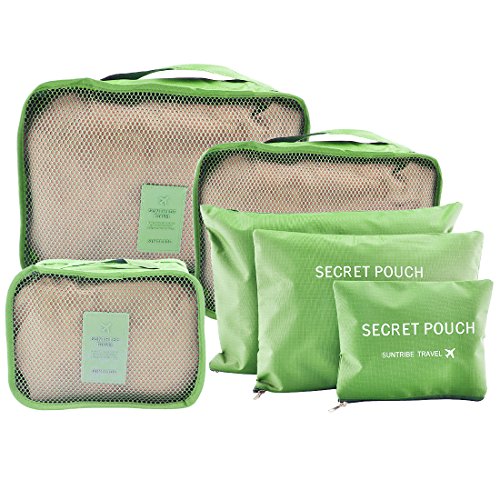 Preisvergleich Produktbild Kleidertaschen,Foxom 6 teilige Kleidertaschen Set Reisetasche in Koffer Wäschebeutel, Schuhtasche, Mini-Beutel. Reise-Organizer für Koffer, Rucksäcke und Weekender Farbwahl (Grün)