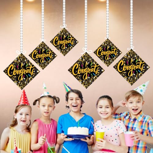 Image of Balloonistics inchCongrats inch Theme Hanging Decorations (Pack of 12) - Double-Sided Cardstock Congratulations Bunting for Graduation, Promotions & Success Parties - Elegant Achievement Ceiling Decor with Ribbons (Hangings - Pack of 12)