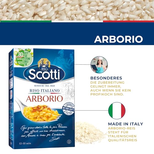 Riso Scotti Arborioreis, Superfeiner Risottoreis, Reis aus Italien, Kochzeit 15-18 Minuten, 1 kg