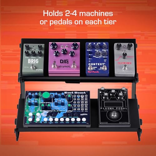 Image of XTS Mini Duo-Flex Desktop Stand, 2 Tiers with Trays for FX Pedals / Synths / Audio Interfaces / MIDI Controllers, Holds 2-4 Pedals or Machines on Each Tier, 15.5 inch Width, Fits Elektron Digitakt / Digitone / Octatrack & More
