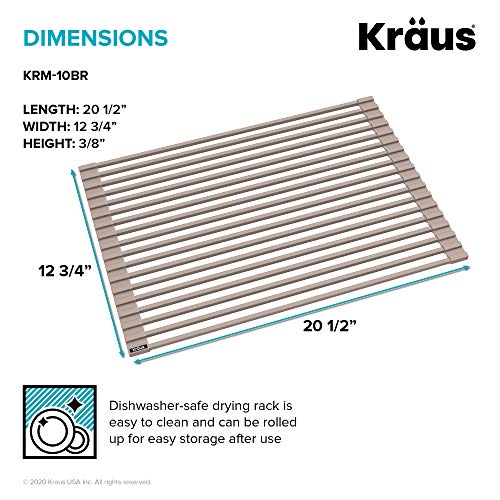 Image of Kraus KRM-10BR Kore Multipurpose Over-Sink Roll-Up Dish Drying Rack, 21 Inch-Regular, Brown