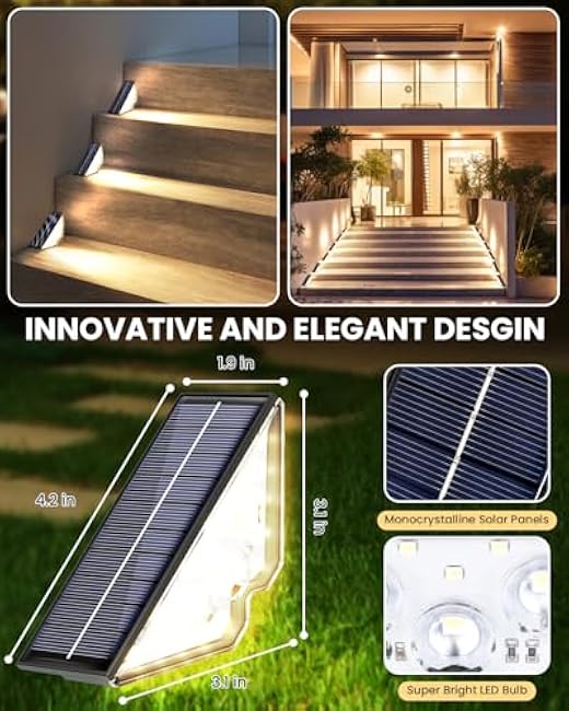 Solar Powered Step Lights for Outside Waterproof Led, Deck Outdoor Decor Stair Stairwell Lighting for Front Door, Patio, Back Porch, Ring Pathway (Warm White, 2pcs) (Warm White, 6pcs)