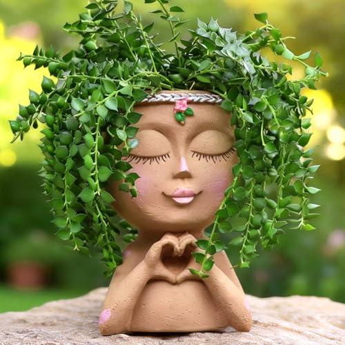 Meltset M Face Planter Pot with Heart Hands, Resin Head...