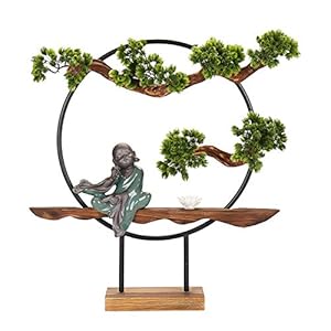 Artificial Trees Artificial Bonsai Tree Fake Plant Decoration Potted Artificial House Plants Ceramic Monk Sculpture…