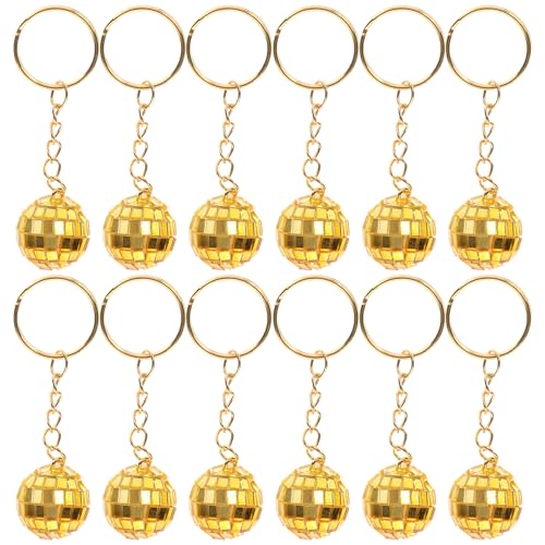 Cabilock Mirror Disco Ball Keychain, Disco Party Favors 70s Disco Keychain Golden Mirror Ball Keyring for 70s 80s Disco Theme Party Supplies 12pcs