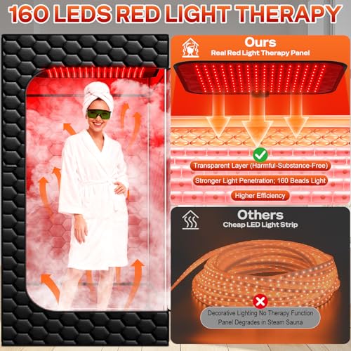 bsdonte Infrared Sauna Box, 160 LEDs Red Light Sauna Steam Room, Portable Sauna Tent with 3L/1200W Steamer, 15 Heating Levels, Folding Chair, Indoor Saunabox for Home Spa Relaxation by bsdonte - Image 2