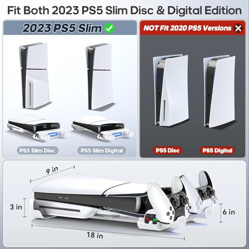 Image of New World Horizontal Cooling Stand Replacement for PS5 Slim Disc & Digital Only, Dual PS5 Controller Charger with 3-Level RGB Cooling Fan, for 2023 PS5 Slim Console (NOT Fit 2020 PS5 fat )