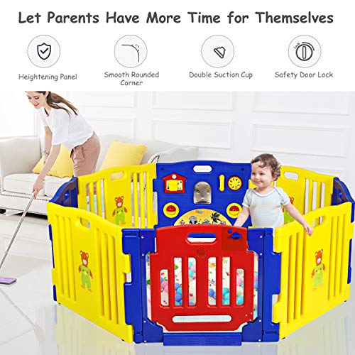 COSTWAY Baby Grondbox 8 Paneel, Kinderen Speelbox Kruipbox Babybox, Veiligheid Speelplaats Activiteitencentrum, Dubbele… - Afbeelding 8