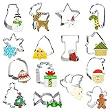🎅Cortadores de Galletas de Navidad - 15 piezas Moldes Galletas Navidad. Incluye árbol de Navidad, ciervo, ángel, muñeco de nieve, hombre de jengibre, bastón de Navidad, campana, estrella, etc. ¡Sirve a tus amigos y niños en la fiesta de Halloween con estos divertidos cortadores de galletas! Agrega un ambiente de Navidad.