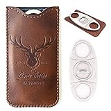 Stainless Steel Cigar Cutter with Leather Case,Double Blade for a Precise Perfect Cut(Brown deer)