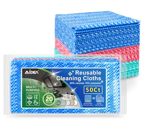 AIDEA Lingettes de nettoyage, chiffons de nettoyage multi-usages, lingettes domestiques réutilisables, 50 chiffons à vaisselle et essuie-mains, 30,5 x 30,5 cm