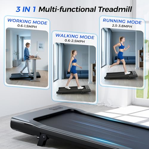Image of Superun Walking Pad with Incline, Under Desk Treadmill, 3 in 1 Portable Treadmills for Home with Remote Control LED Display, 2.5 HP Quiet Mini Treadmill for Office Home Use, 300 Lbs Capacity