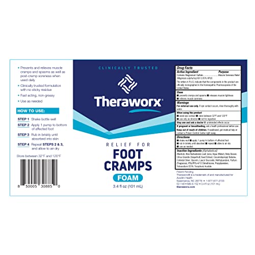 Image of Theraworx Fast-Acting Foam for Foot Cramp Relief with Magnesium Sulfate - 3.4 Fl Oz - 1 Count (Pack of 2)