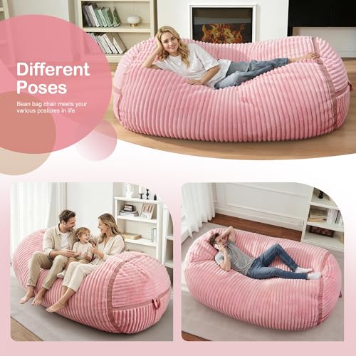 Image of 6FT Bean Bag Chair 6'Giant Bean Bag Chairs with Adults, Large Beanbag Chair | Bean bag Lounger with Machine Washable Cover Corded Plush Fabric, Comfy Chairs for Living Room Bedroom Dorm, Pink