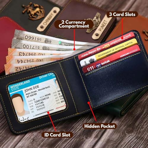 Image of Thebaegift Men's Personalized Wallet I Customized Slim Stylish Leather Purse with Name & Charm I Unique Birthday Anniversary Gift for Men Boy Love Husband Employees Clients (Black Vegan)