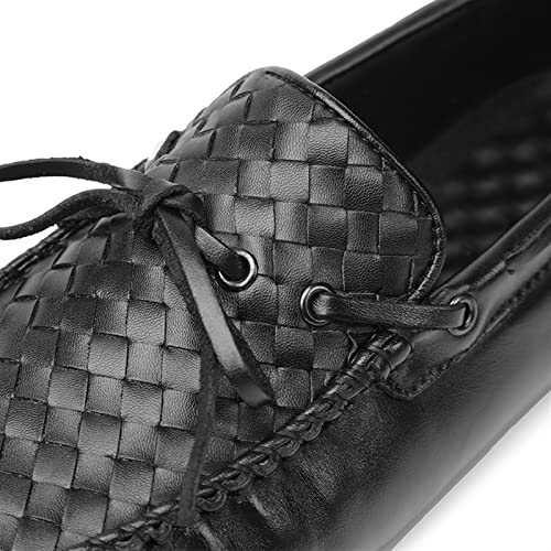 Mens Loafers Shoe Genuine Leather Woven Deck Shoes 1-Eye Stitching Details Round Toe Lightweight Flexible Slip Resistant Classic Casual Slip-on4
