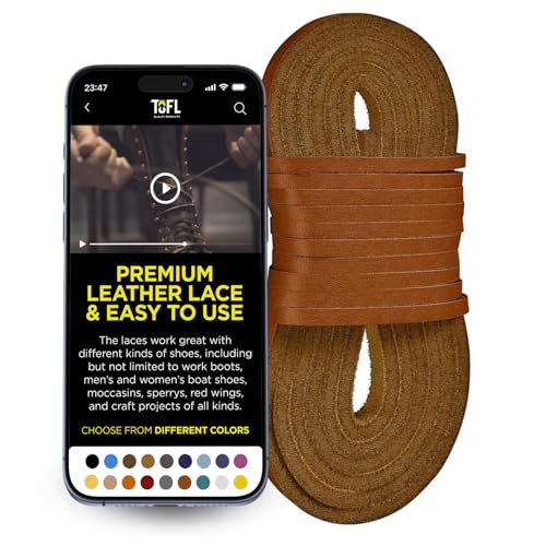 TOFL Heavy Duty Work Boot Laces 72 Inch x 1/8 Inch Thick – Genuine Leather Shoe Laces for Boots & Work Boots (1 Pair) | Tan