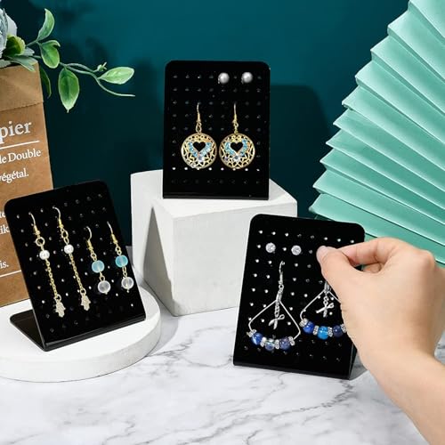 Image of Earrings Holder Acrylic Jewelry Display Rack Stud Earring Organizer for Woman Jewelry (72 Holes black Pack of 4)