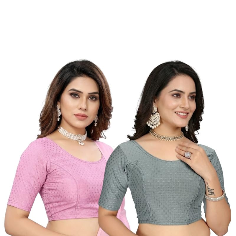 Women Textured Stretchable Readymade Blouse Combo Pack of 2-picture-44