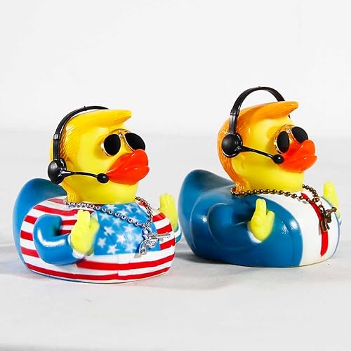 Miniatura 3 de Adornos grandes de pato de goma para accesorios de automóvil, decoraciones de tablero, juguetes de pato Trump con lentes de sol, auriculares y