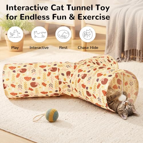 Image of Tempcore Cat Tunnel, 3-Way Collapsible Toy, Large Size Khaki Hedgehog | Large Size 3-Way Cat Tunnel Provides More Room for Cats to Run, Hide and Chase, with Peek Holes, Hanging Ball and Teaser Wand