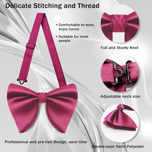 Image of Mens Bow Tie Pre Tied Oversized Bow Ties for Men Satin Bowties for Tuxedo Wedding Party Banquet