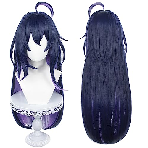 Dark Blue Mixed Purple Long Straight Hair Heat Resistant Synthetic Costume Hair for Women Halloween Comic Con Cos Anime Party Replacement Wigs