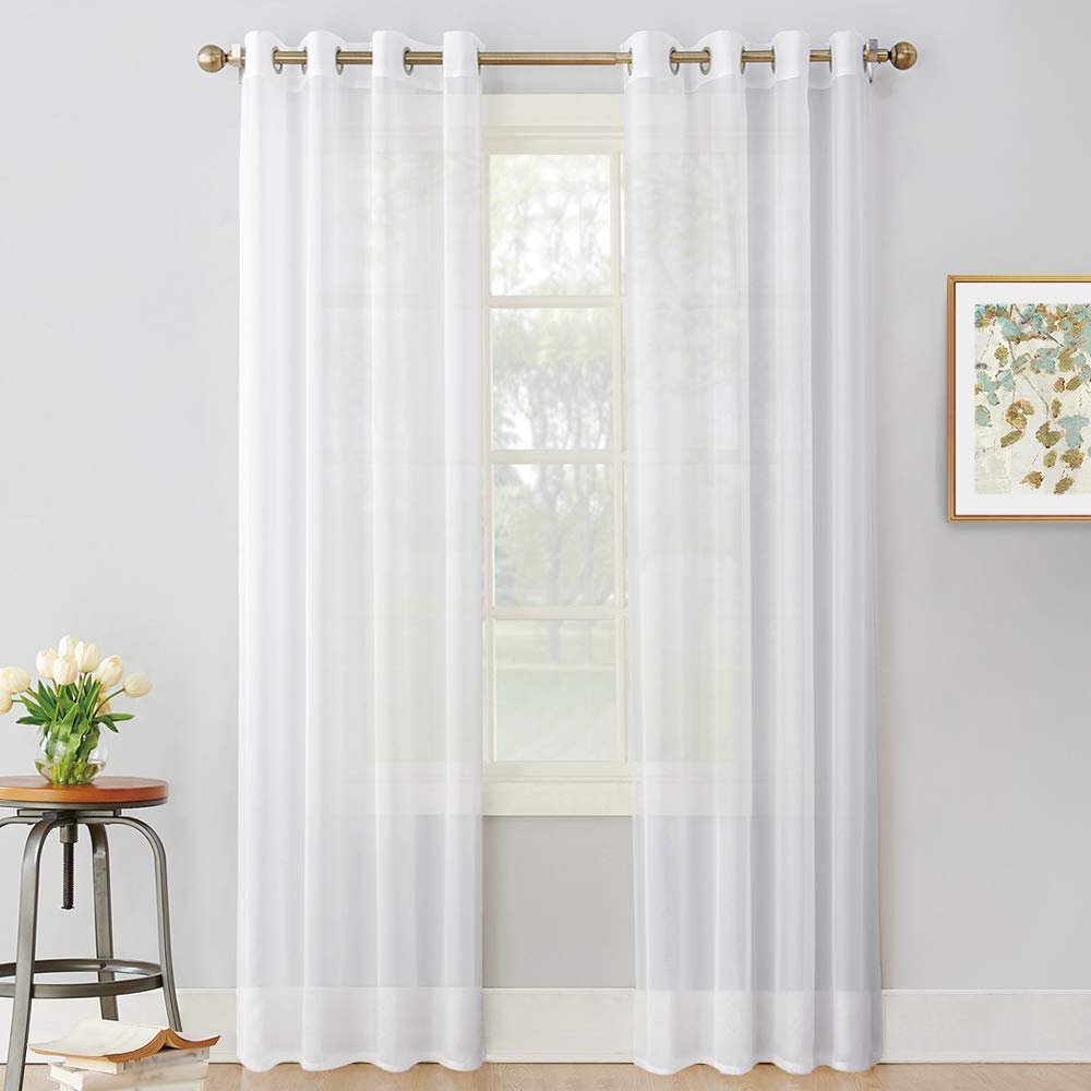 PONY DANCENet Voile Curtain - Home Decor White Sheers Transparent Draperies with Silver Eyelet Top Light Weight High Thread Panels for Living Room, 2 Pcs, 55 x 96 in, White
