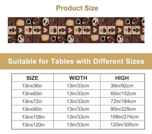 Image of Coffee Print Table Runner - Non-Slip Rectangle Modern Art Abstract Heart Print for Dining Room, Kitchen, Living Room - 13x120 Inch