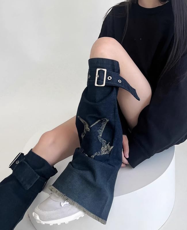 Image of Hopecn Girls Leg Warmers Y2K Skull&Star Print Two Side Wear Knitted Goth Leg Warmer 80s Loose Kawaii Streetwear Socks.
