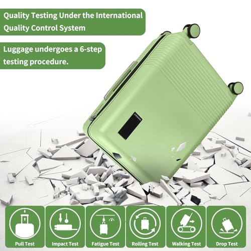 2 Piece Luggage Sets with Spinner Wheels Front Open Pocket, ABS+PC Suitcase with TSA Lock & YKK Zipper, Carry On 20/24 inch Medium +Toiletry Bag+Handbag, Light Avocado Green3