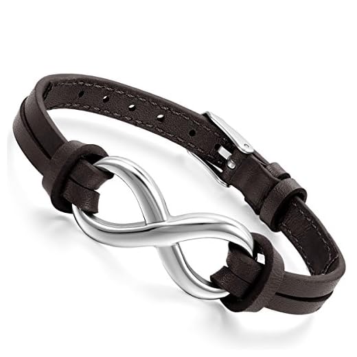 Flongo Joyería El Amor Infinito Pulsera de Cuero Hombre Mujer, Diseño Elegante Brazalete Charms, Ajustable de Uso a Diario, 7 Colores Disponibles, Atractivo para El Verano (Marrón)