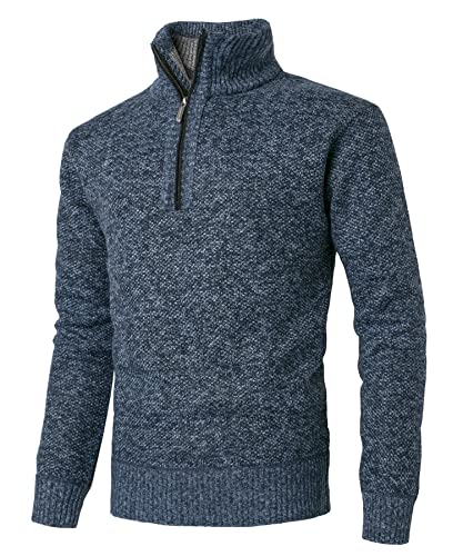 Mens Quarter-Zip Sweaters Stand Collar Pullovers Winter Fleece Warm Knitted Pullover Sweater2